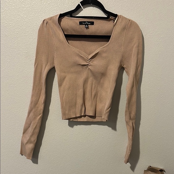 Love Tree Ribbed V-Neck Blouse - Tan - Picture 1 of 1